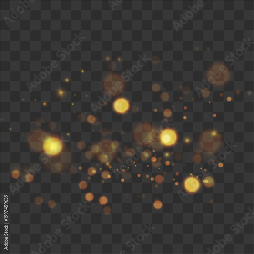 Shimmering particles glow like distant stars, scattered across a deep black sky. Subtle gradients enhance the atmosphere. Ideal for cosmic and abstract themes