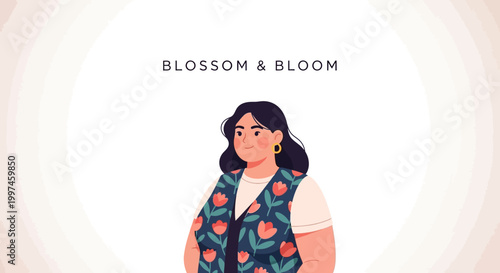 Stylish Woman with Dark Hair and Floral Vest Smiling.