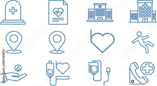 Healthcare and medical icons set a comprehensive collection of line art symbols