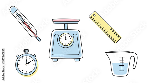Tools of Precision: A visually engaging illustration of essential measurement tools, each designed to quantify and assess different aspects. Representing the core concepts of precision, accuracy.