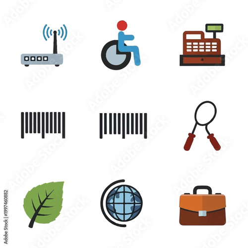 Business icons on white background.
