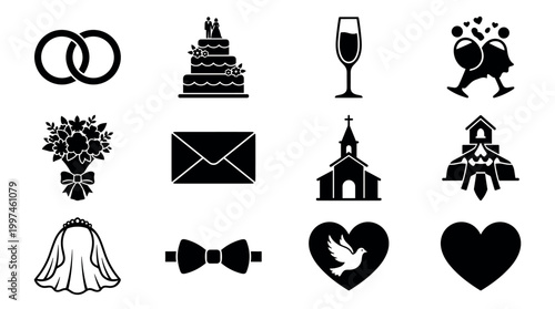 Wedding symbols show traditions and elements of a celebration for couples and their guests at a wedding event