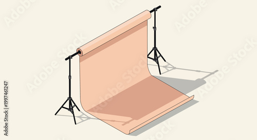 Photography studio backdrop setup with paper roll and light stands