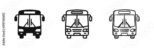 Public Transport Bus Icon Set Front View