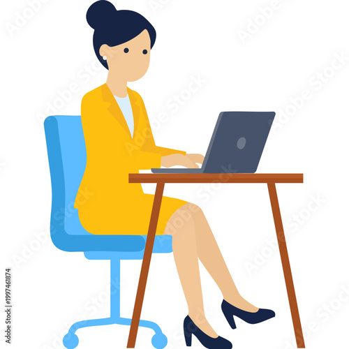 Male office staff entering data on a PC at a construction company branch office, vector illustration

