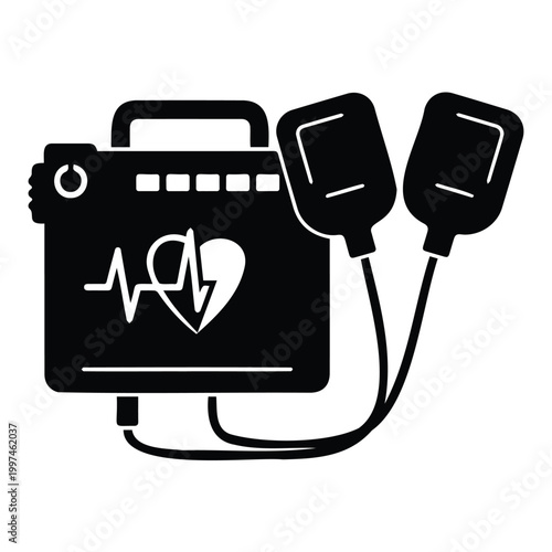 Automated external defibrillator icon vector illustration isolated on white background, healthcare symbol.