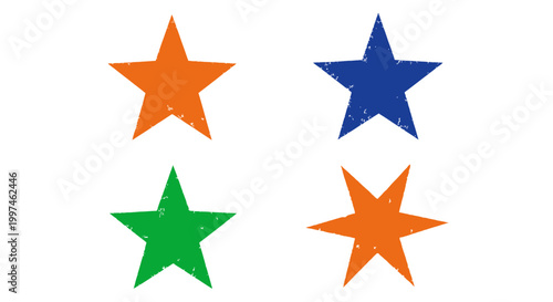 Colorful star shapes on white background.