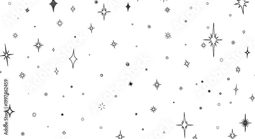 Black and white star shapes falling.