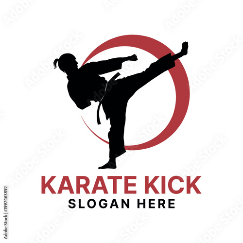 karate kick logo design silhouette vector line art logo design
