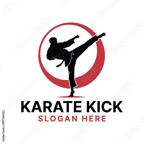 karate kick logo design silhouette vector line art logo design