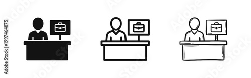 Job Recruitment Icons, Hiring and Office Worker Symbols in Solid Outline and Hand-Drawn Styles