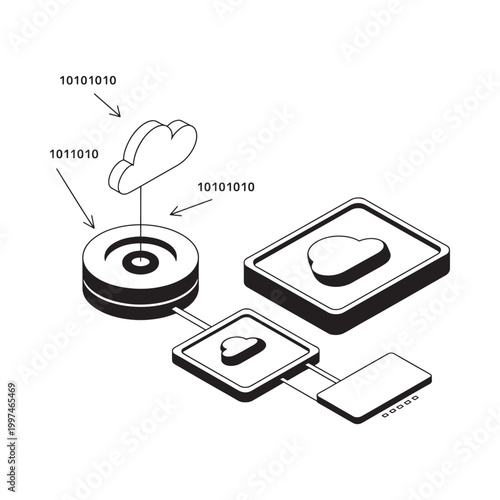 cloud storage diagram with binary code labels