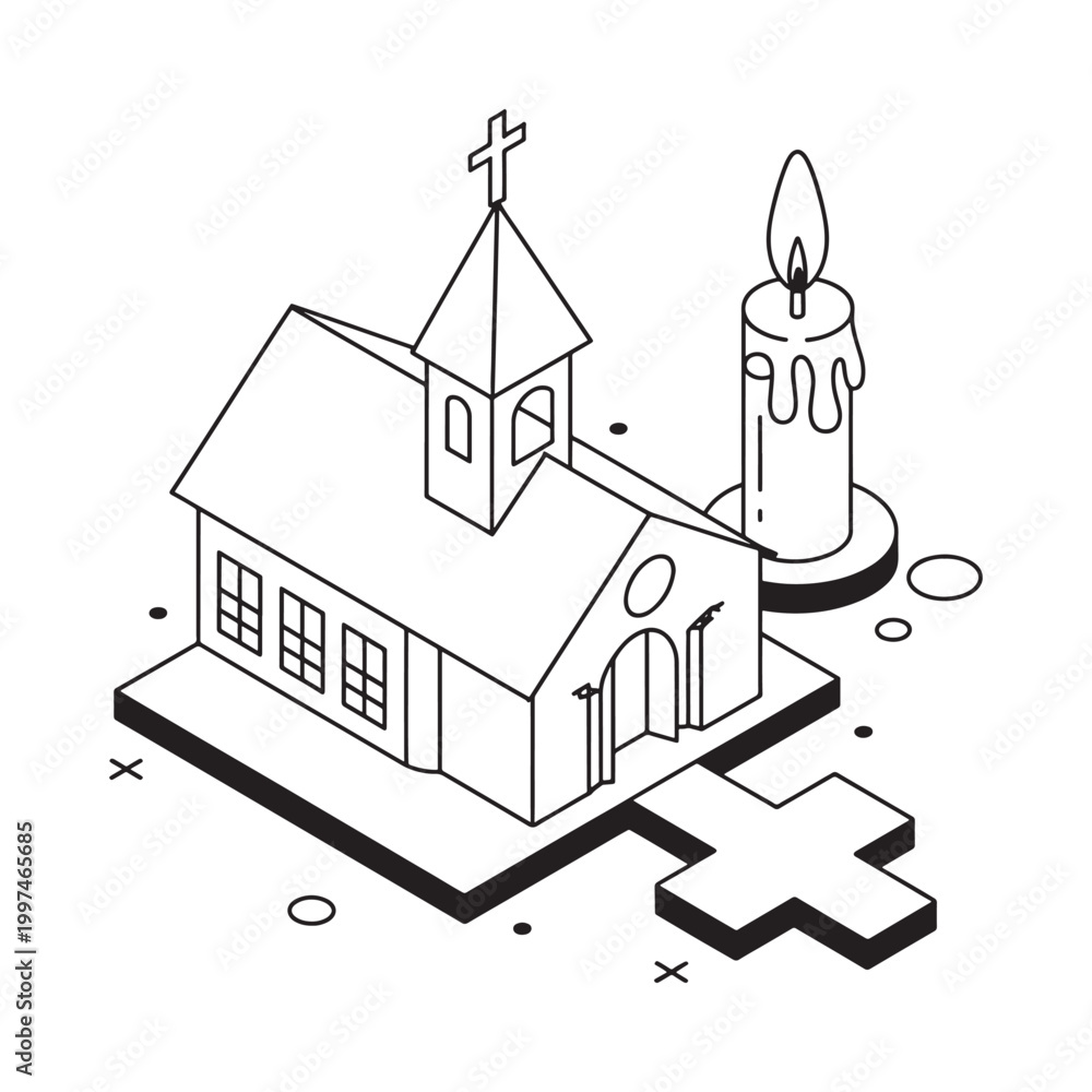 Naklejka premium church building with candle and cross symbols