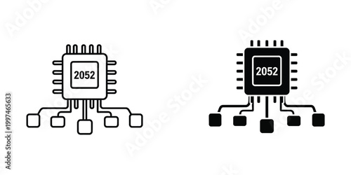 Comparison of two different microcontroller chip illustrations labeled 2052
