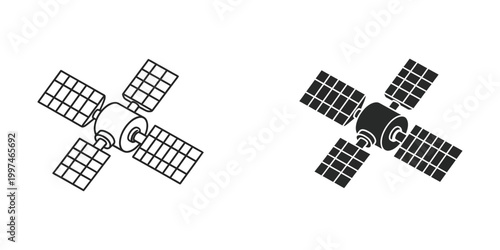 Comparative illustration of two different satellite designs with solar panels and antennas