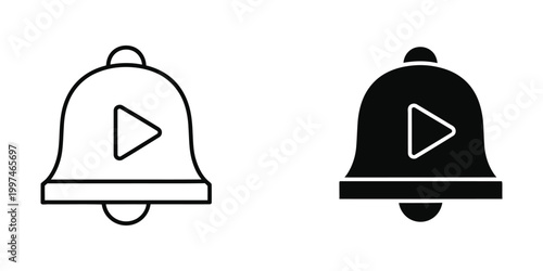 Creative bell icons featuring a play button symbol inside for multimedia notifications
