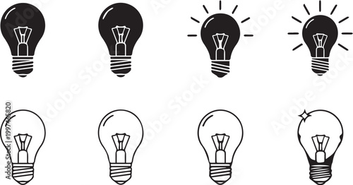 Light Bulb Icon Set for Creative Ideas and Energy Innovation Concept