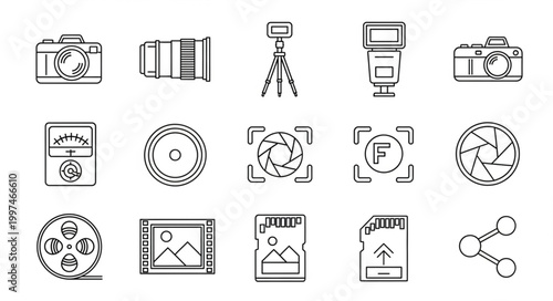Photography equipment collection, various tools for capturing images, artistic photography tools.