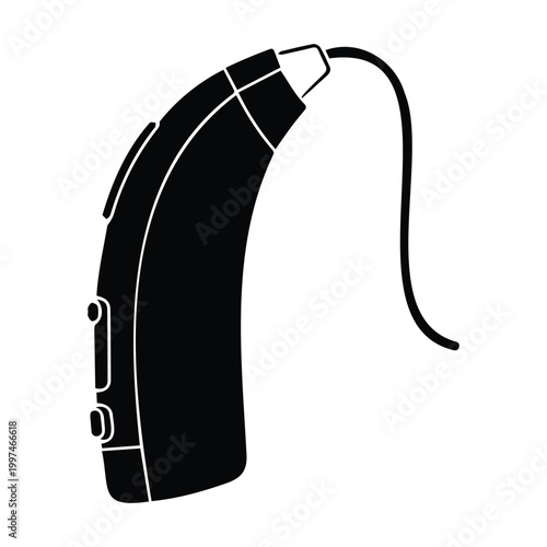 Hearing aid device silhouette for audiology and deafness support vector illustration design.
