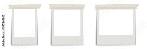 Transparent instant photo frame with realistic retro vintage texture, portrait blank film frame, polaroid picture wall frames shadow overlay effect mockup on transparent PNG background