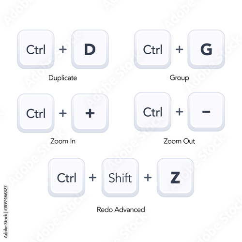 Tableau sur toile Keyboard shortcuts Ctrl D G plus minus Shift Z set