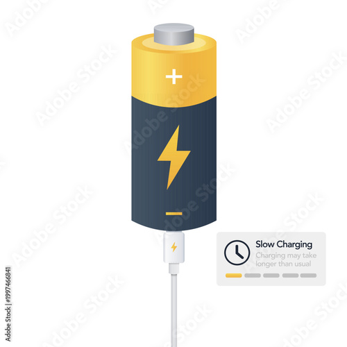Slow Charging Battery Icon Power Cable Warning Vector Illustration