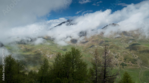 landscape from becca france summit during summer in aosta valley, italy