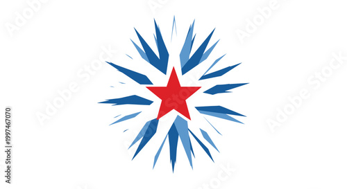 Red star with blue rays logo.