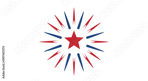 Red star with colorful explosive lines.