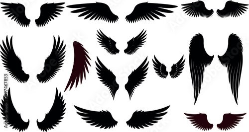 Wing silhouettes in various styles on white background high-quality professional