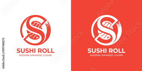 Sushi roll logo design graphic