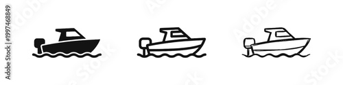 Speedboat Icons Set - Marine Transport and Recreation Nautical Symbols