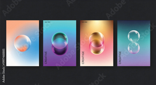 Set of 4 Abstract Gradient Backgrounds with Glass Spheres Vector