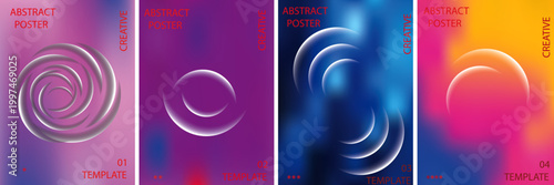 Futuristic Abstract Poster Set with Bright Blurred Gradients and Defocused White Spheres, Modern Creative Graphic Design Templates, Vibrant Sci-Fi Style Vector Illustration