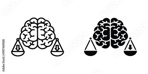 Balancing brains symbolizing justice and cognitive equilibrium with contrasting styles