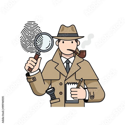 Cartoon detective with magnifying glass.
