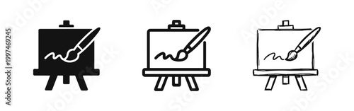 Art Easel and Brush Icons Set - Creativity and Painting Workshop Symbols