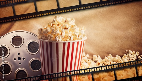 retro movie night flyer design with filmstrip and popcorn on aged paper cinema design paper