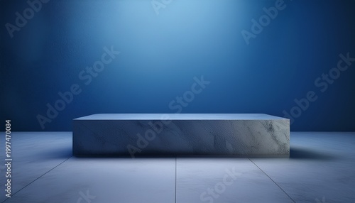 studio with podium for product presentation empty floor and blue wall with stand 3d room with gradient background countertop with concrete or marble texture