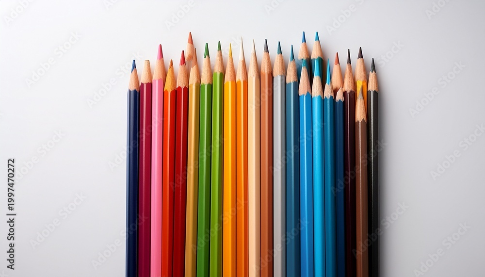 Fototapeta premium vibrant colored pencils arranged artfully on white background eraser art materials