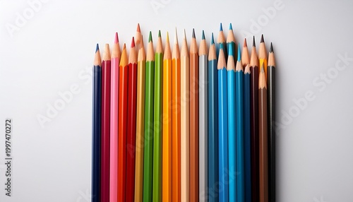 vibrant colored pencils arranged artfully on white background eraser art materials