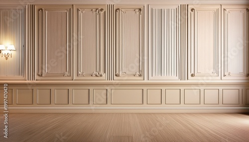 wall panels in a beige room classic luxury empty interior mockup with wood background