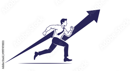 Businessman Running With Growth Arrow.