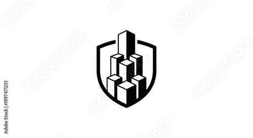 Black and white cube shield logo.