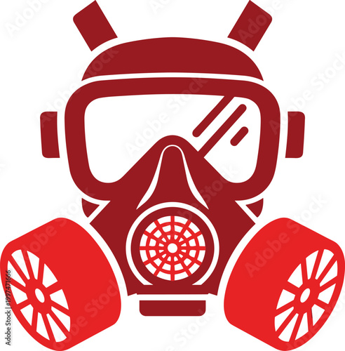 Red gas mask protective respirator equipment for danger and hazard protection symbol icon.