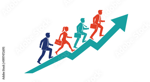 Business People Walking Up Arrow Graph.