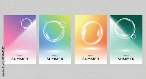 Set of 4 Gradient Summer Backgrounds with Transparent Bubbles Vector
