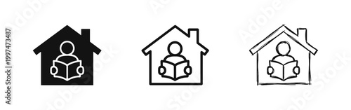 Study at Home Reading Book Icon Set