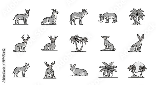 Canvastavla Variety of animals and palm trees.
