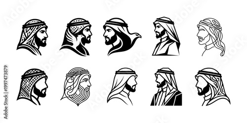 Quadro su tela Arabian men portraits traditional dress collection design elements